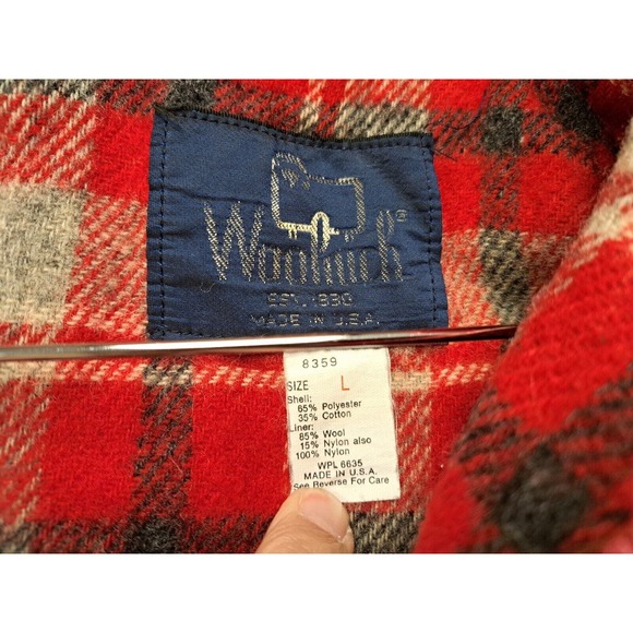 Vtg 80s WOOLRICH Wool Plaid Lined Red RAIN JACKET Windbreaker Coat Sz L - Picture 6 of 9
